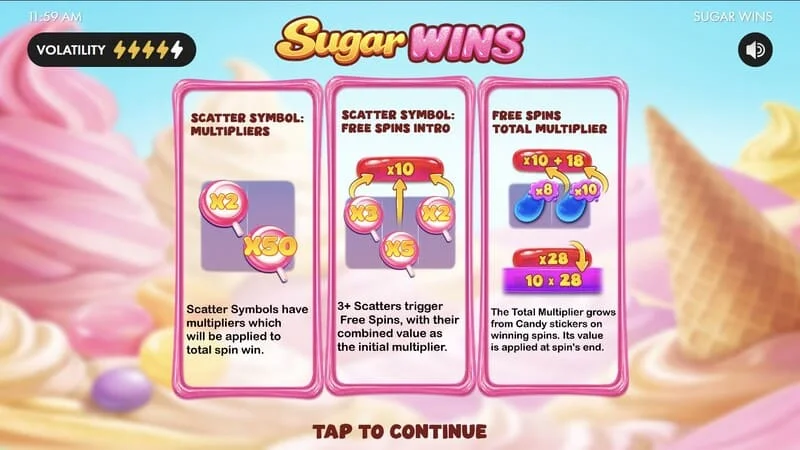Sugar Wins - Príomh-roghchlár Sliotán